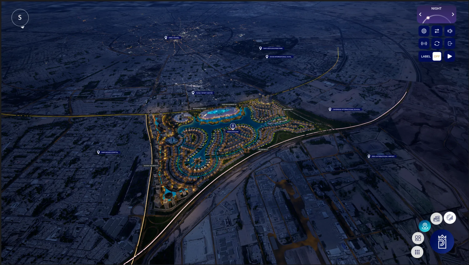 Night view of the whole development in the twin