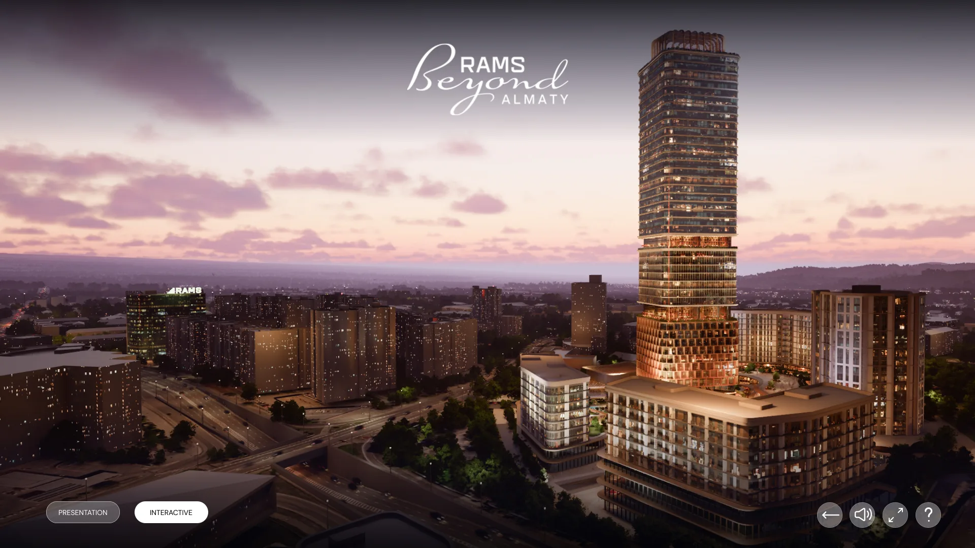 Digital twin interface, evening view of the tower