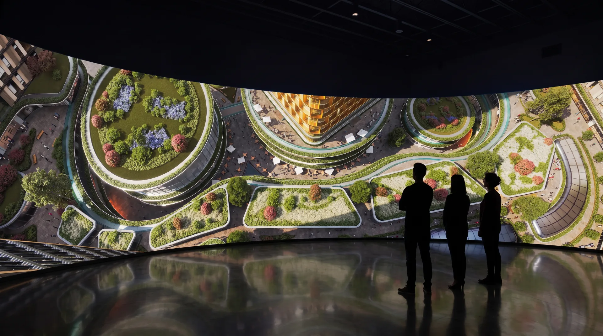 Immersive showroom, landscaped podium on the screen