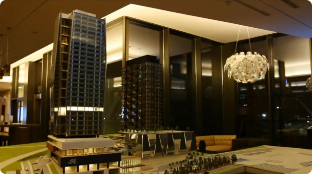 Illuminated tower on the scale model
