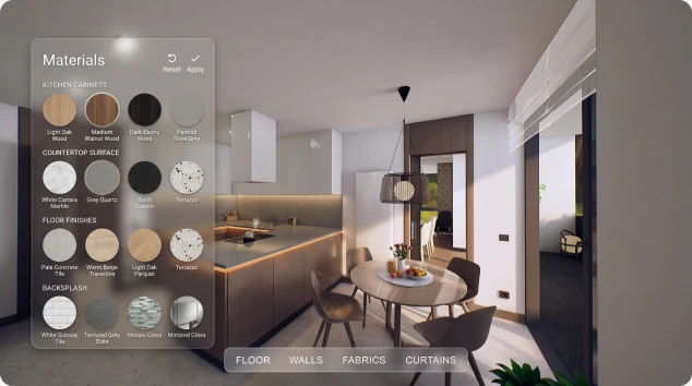 Choosing kitchen materials in the interior configurator