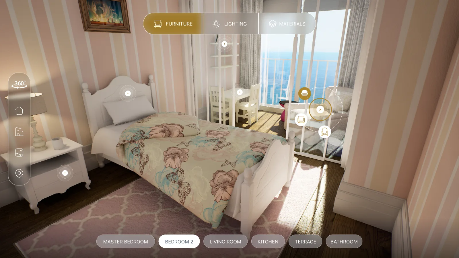 Bedroom furniture options in the interior configurator